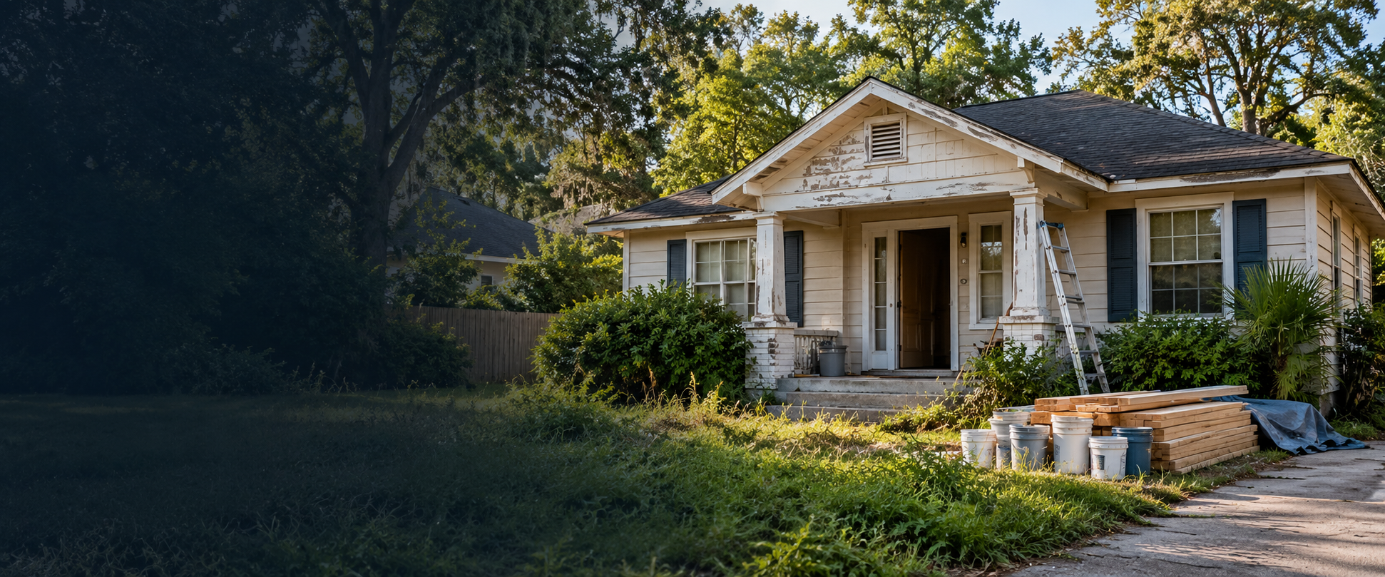A house being prepared for exterior repairs